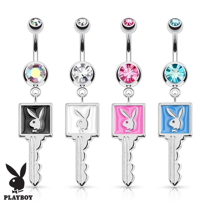 Playboy Enamel Key Belly Bar 14G Aqua