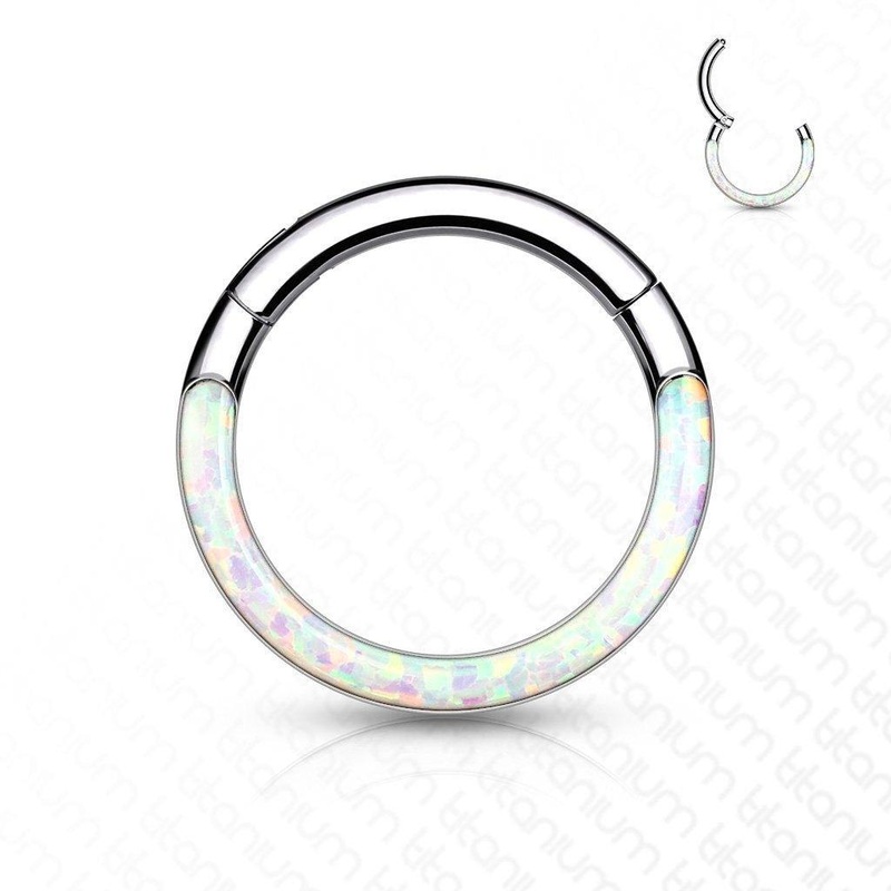Titanium Opal Hinged Ring 16G 8mm