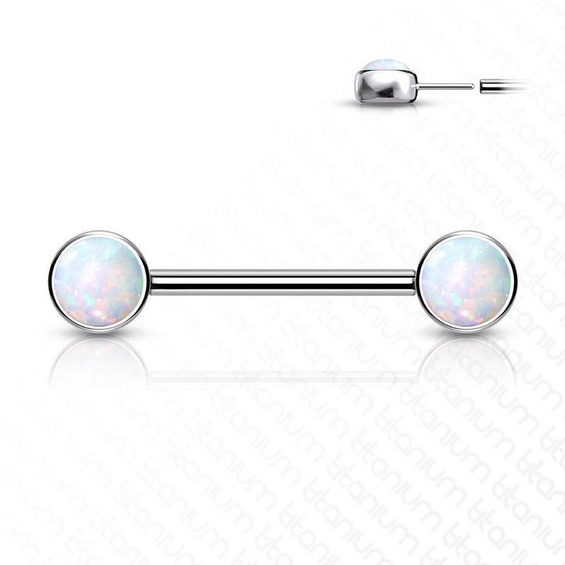 Titanium Threadless Opal Nipple Bar 14G 12mm