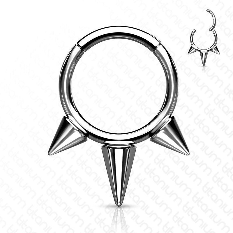 Titanium Triple Spike Hinged Ring 16G 8mm