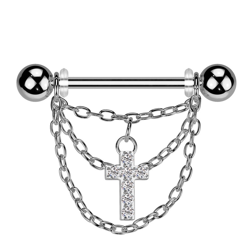 Triple Chain Cross Nipple Dangle 14G (Single)