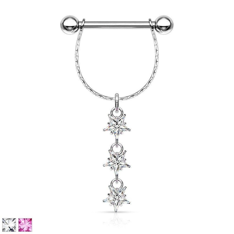 Triple Star Drop Nipple Dangle Pink