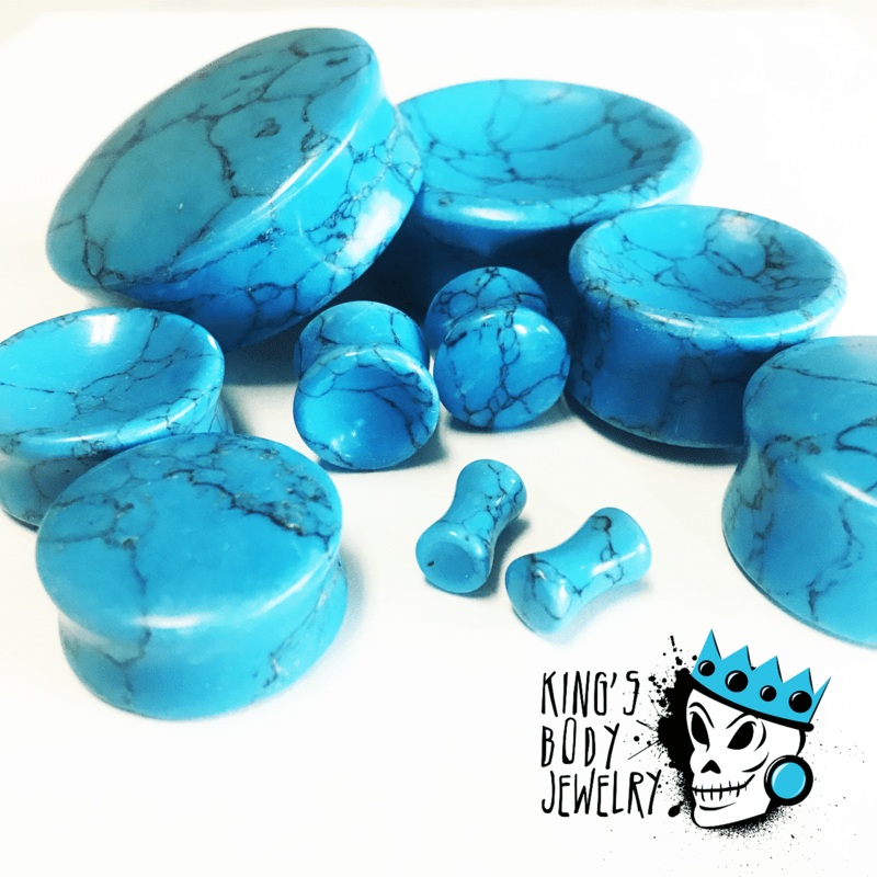 Turquoise Convex/Concave Stone Plugs (8 gauge – 1 7/8 inch) 8 g
