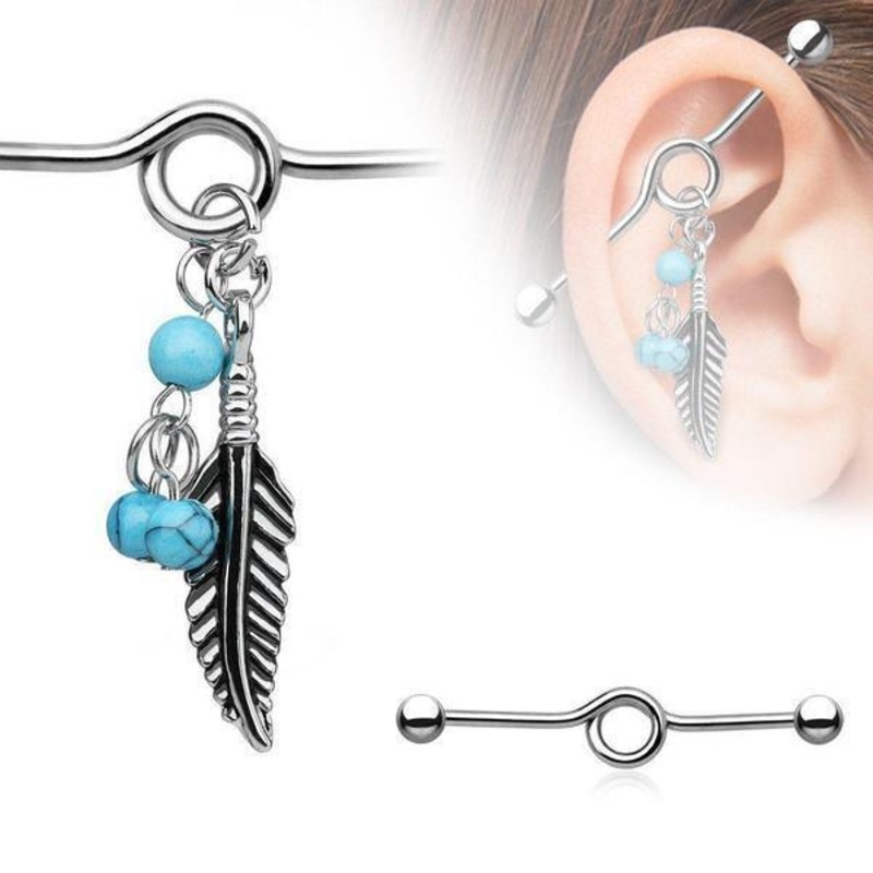 Turquoise & Feather Industrial 14G 35mm