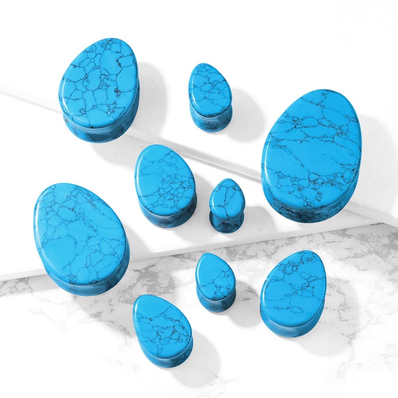 Turquoise Teardrop Stone Plugs (2 gauge – 1 & 1/2 inch) 2 g