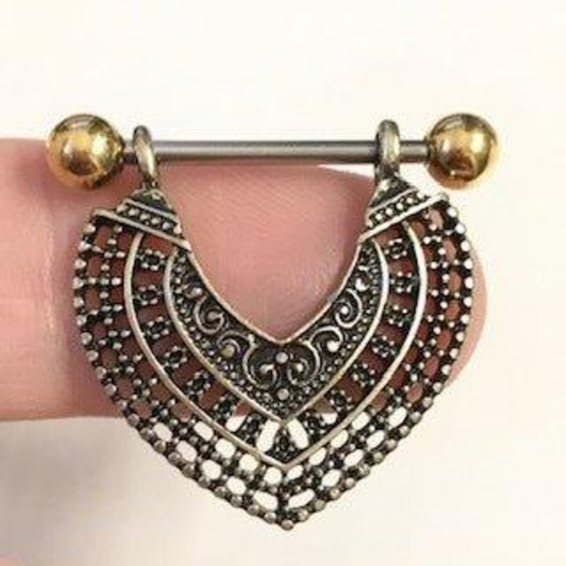 Vintage Collar Nipple Dangle 14G 12mm Antique Gold