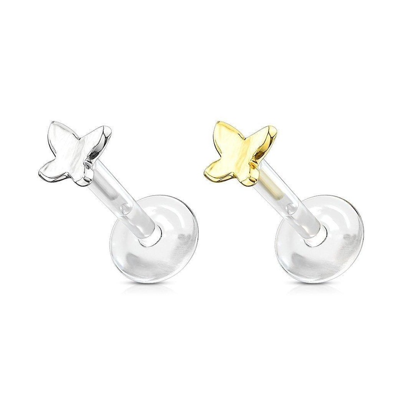 14kt Gold Butterfly Bioflex Labret 16G White Gold 6mm