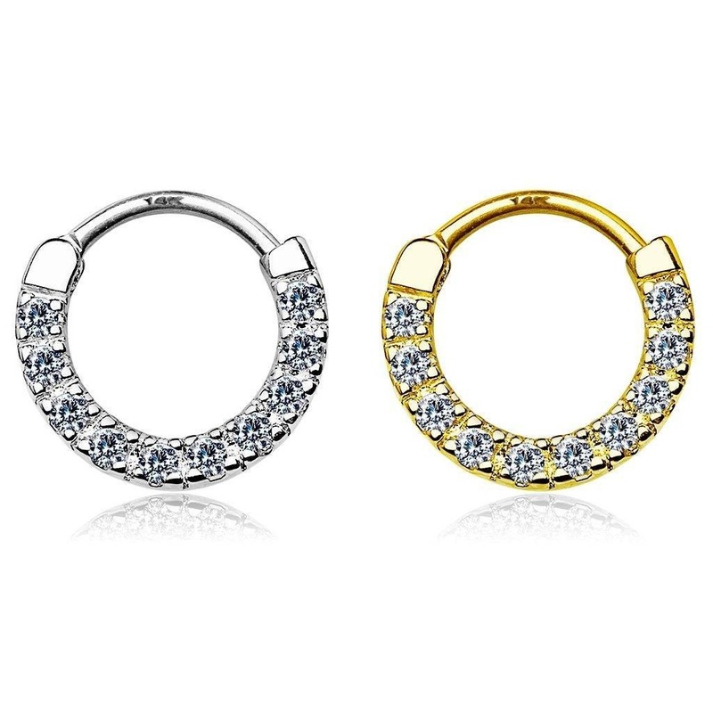 14kt Gold Gem Paved Septum Clicker 16G White Gold