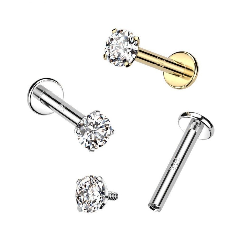 14kt Gold Prong Gem Labret White Gold 6mm