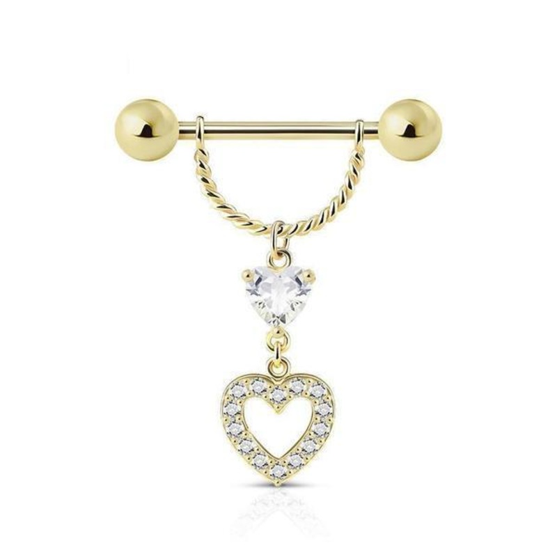 14kt Yellow Gold Heart Nipple Dangle 14G
