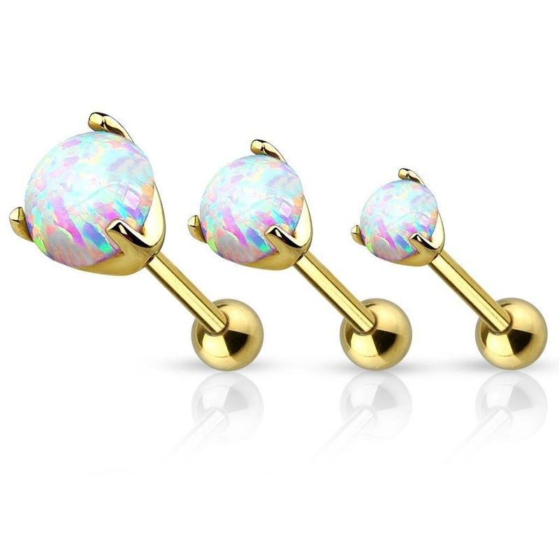 14kt Yellow Gold Opal Cartilage Bar 16G 6mm 3mm
