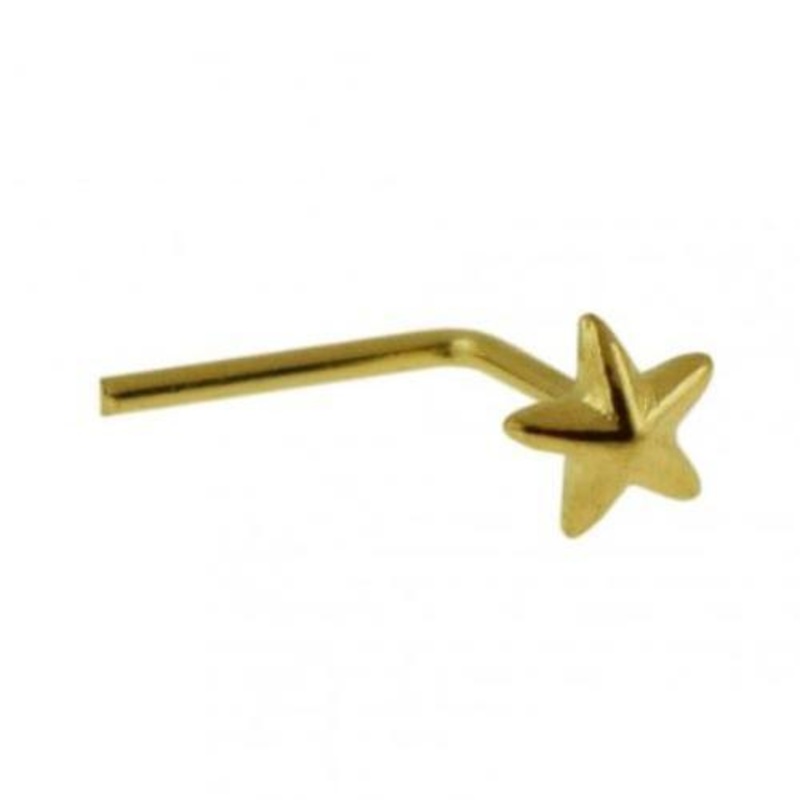 9kt Yellow Gold Star Nose L Bend 22G