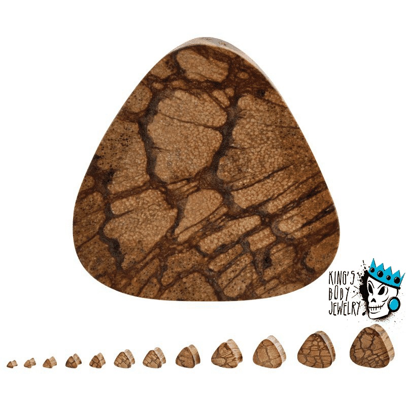 Antique Wood Triangle Double Flared Plugs (6 gauge – 1 inch) 6 g