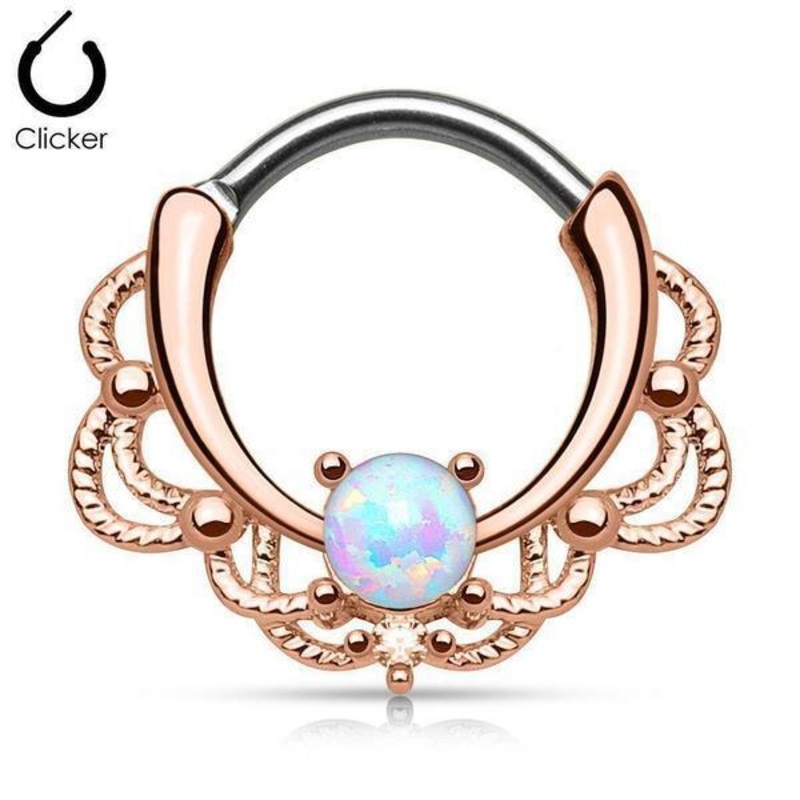 Filigree Opal Clicker Ring 16G Gold
