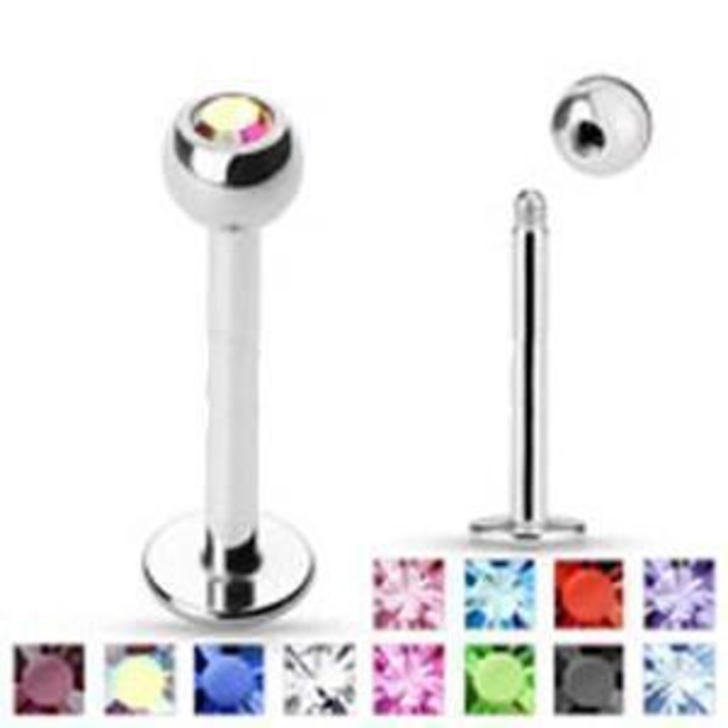 Gem Ball Labret 16G 6mm Aurora Borealis