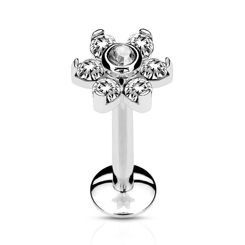 Jewl Swarovski Crystal Flower 16G Barbell Stud Clear – Pair of Piercings (2)
