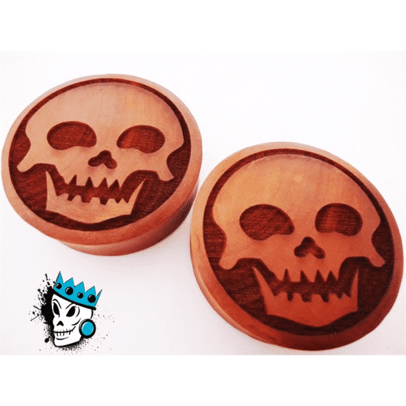 Laser Engraved Skull Wood Plugs (15 mm) 15 mm