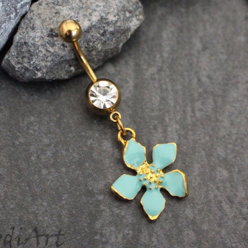 Mint Flower Belly Ring