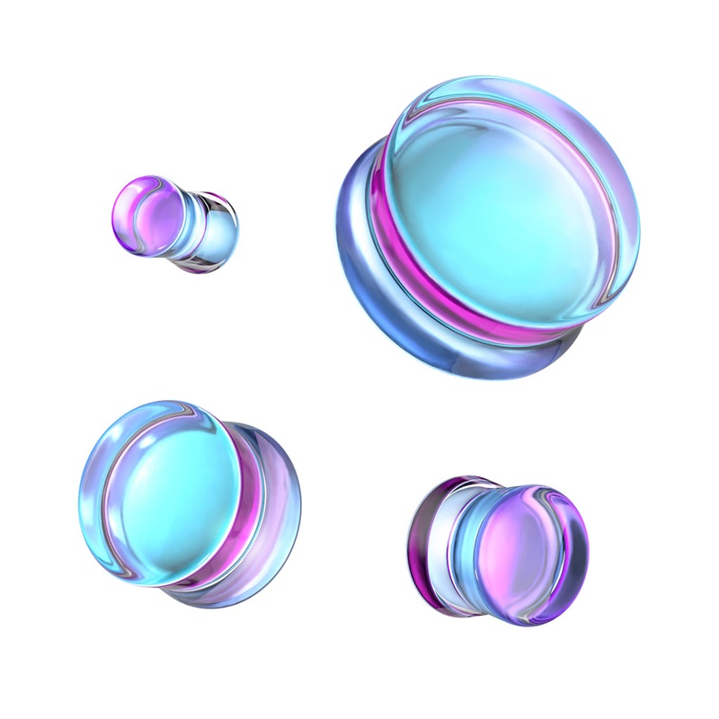 Purple Iridescent Glass Double Flare Plugs (2 gauge – 1 inch) 2 g Purple Iridescent