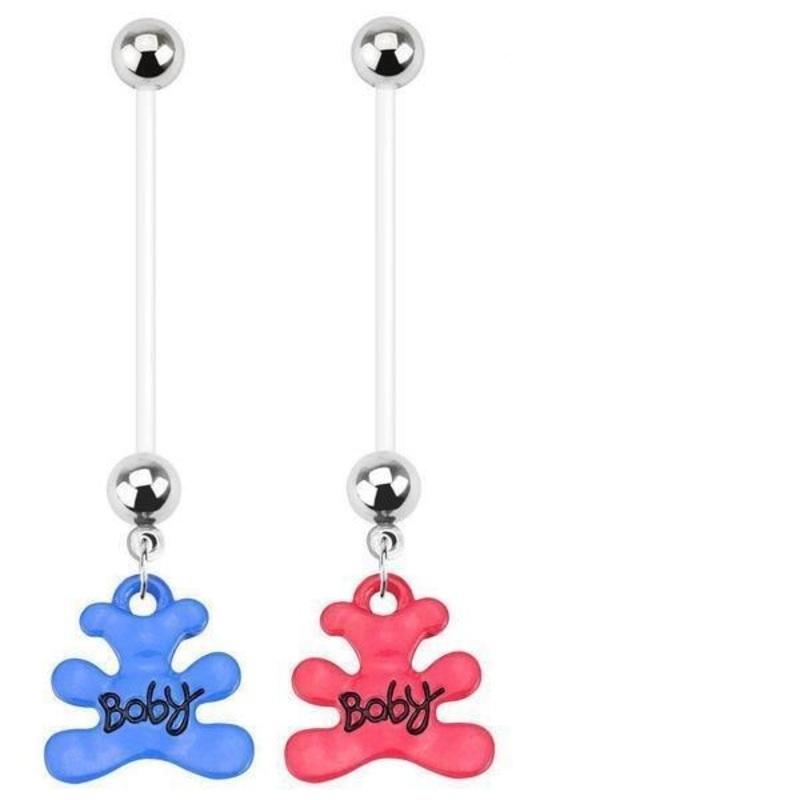 Teddy Pregnancy Belly Bar 14G Blue
