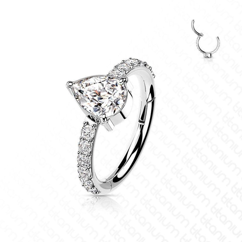 Titanium Side Drop Gem Hinged Ring 16G 8mm