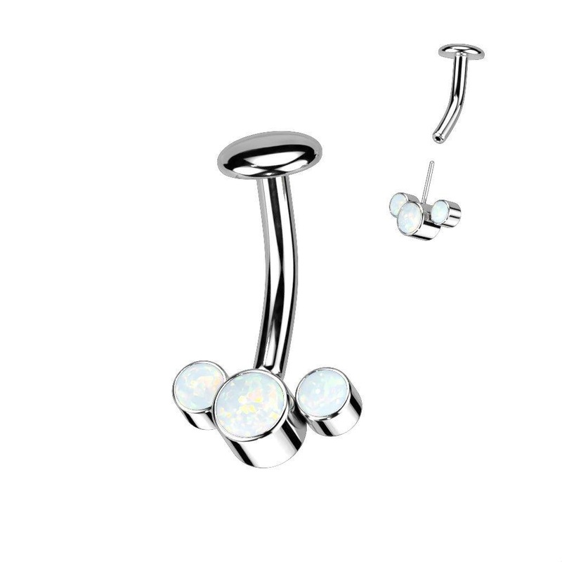 Titanium Threadless Triple Opal Belly Bar 14G