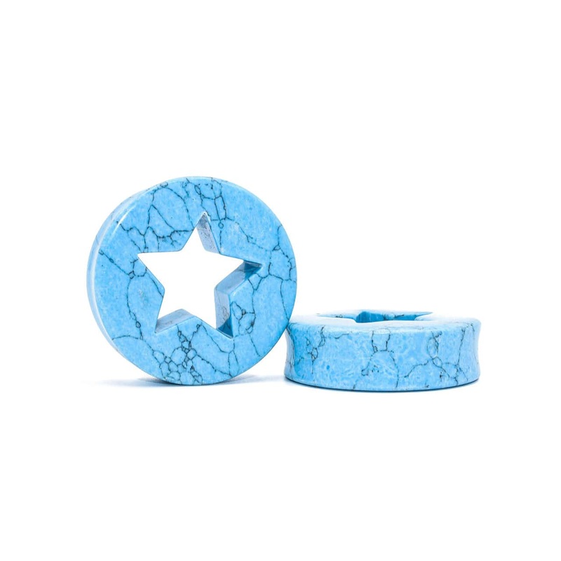 Turquoise Star Stone Plugs (1/2 inch – 2 inch) 1 3/8 inch