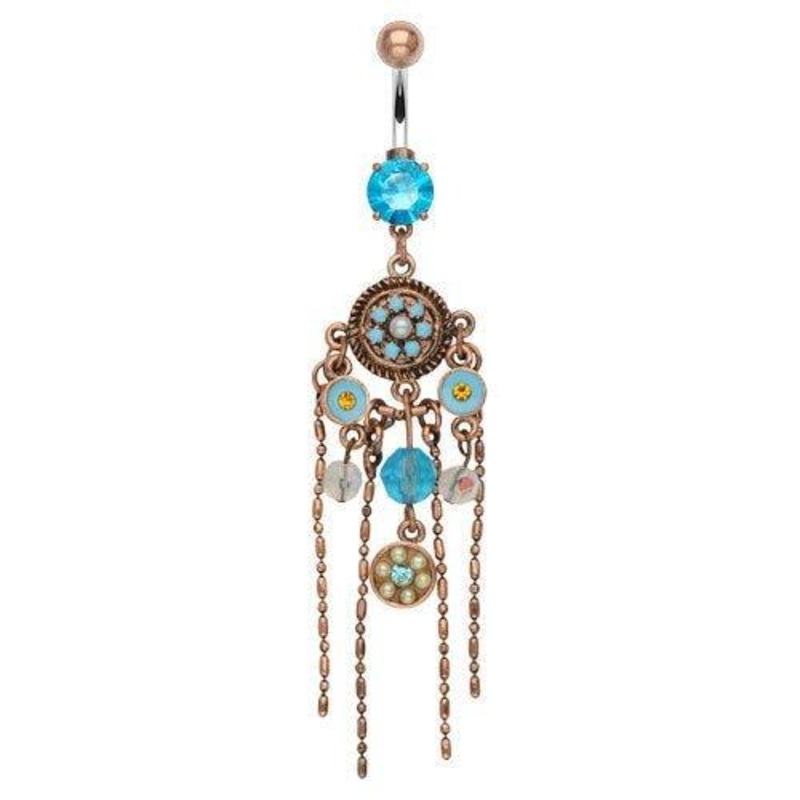 Vintage Aqua Bead Chain Belly Bar