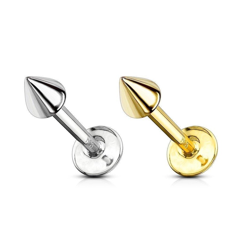 14kt Gold Spike Labret 16G Yellow Gold 6mm