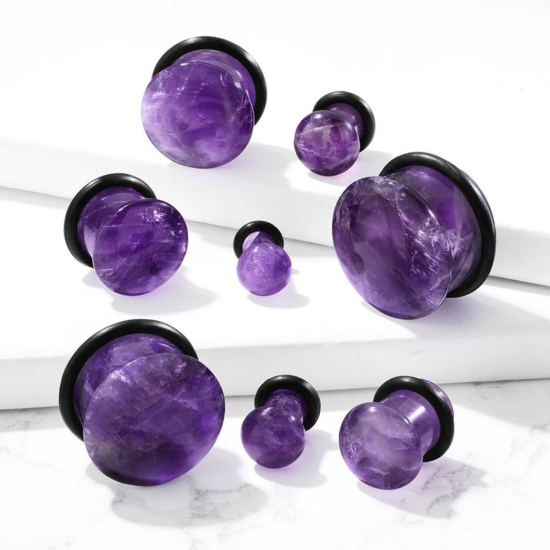 Amethyst Single Flare Stone Plugs (6 gauge – 5/8 inch) 6 g