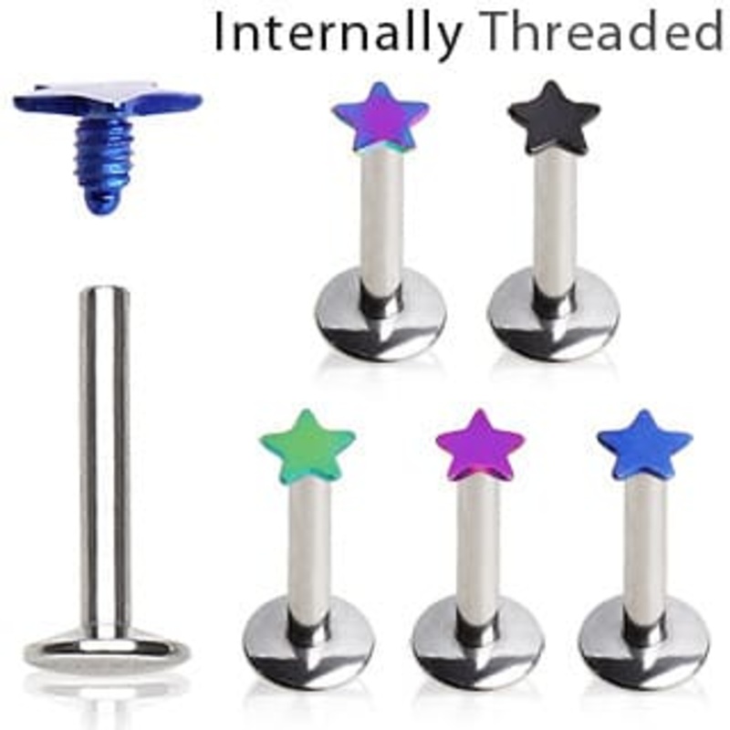 Anodized Star Labret Ring (14 gauge) 14 g