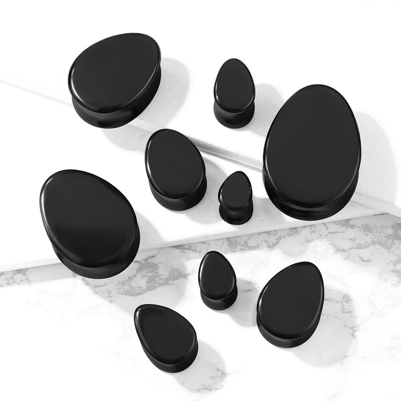 Black Agate Teardrop Double Flare Stone Plugs (2 gauge – 1 inch) 2 g