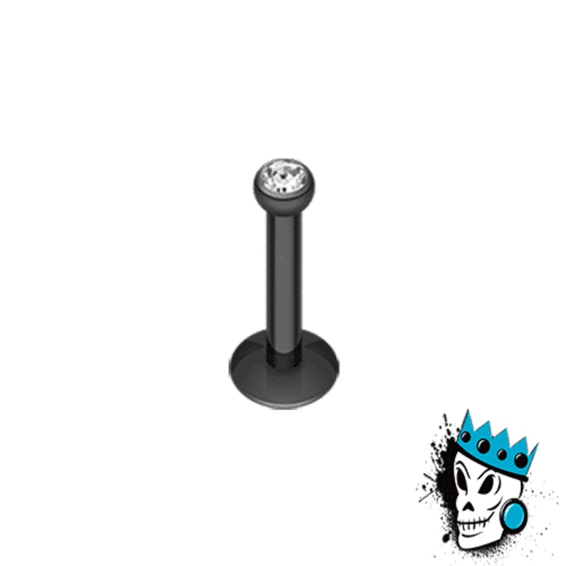 Black Labret Ring with CZ jewel (14 gauge) 14 g