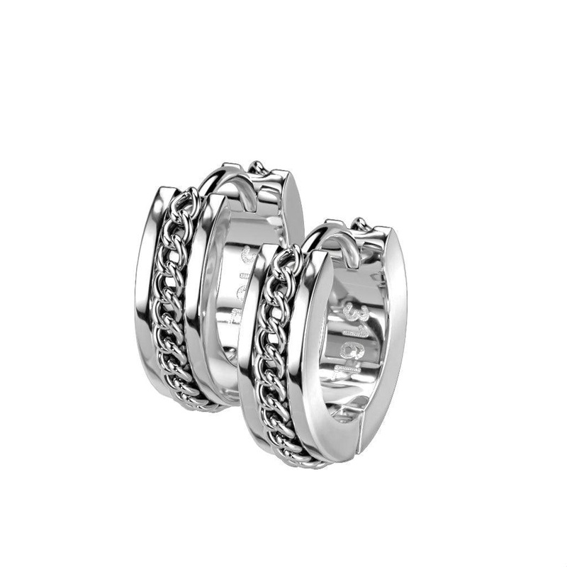 Chain Huggies Earrings Pair Black