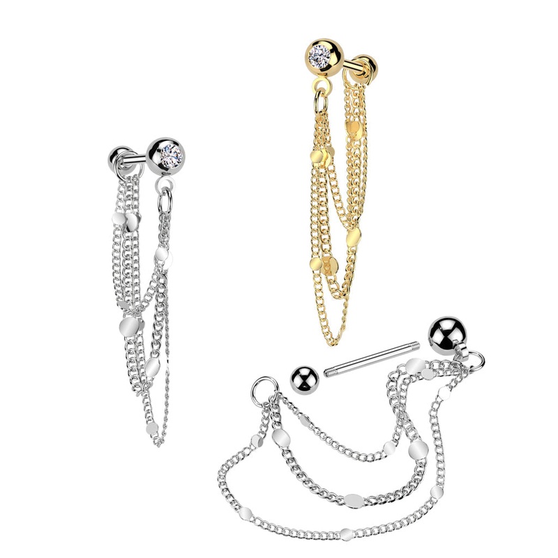 Disc Chain Cartilage Bar Gold