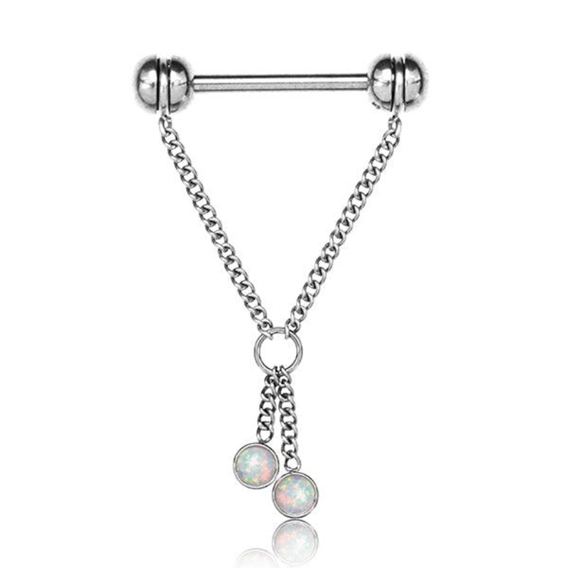 Double Chain Opal Nipple Dangle 14G 12mm