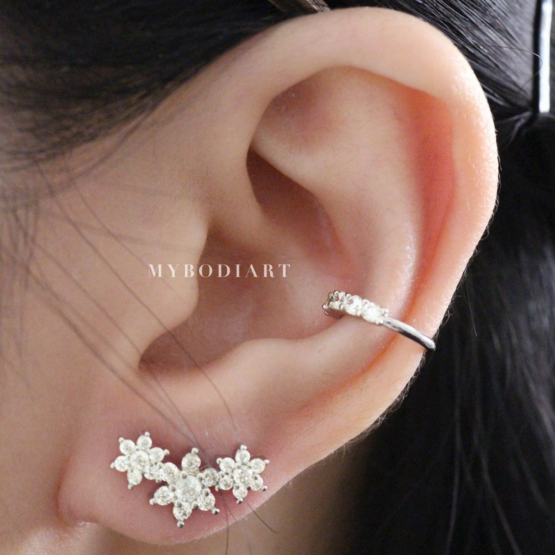 Florabella Crystal Triple Flower Ear Piercing Stud 16G