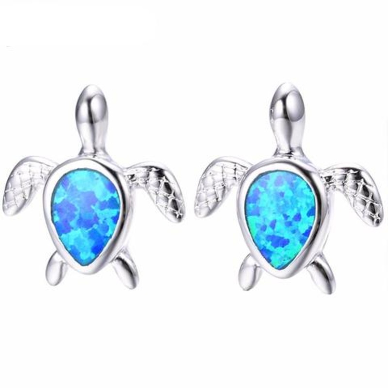 Franklin Turtle Opal Statement Earrings Blue
