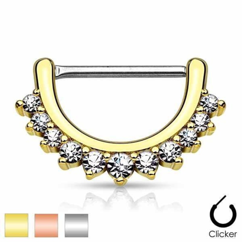 Gold Plated Gemmed Nipple Clicker 14G Rose Gold