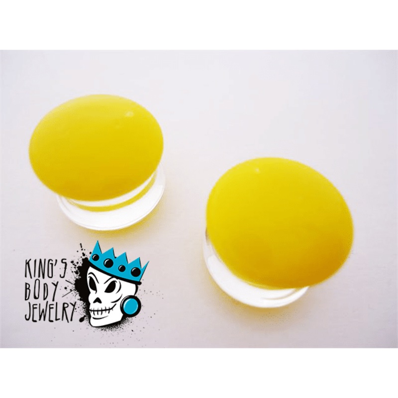 Gorilla Glass Yellow Color Front Double Flare Plugs (8 gauge – 1 inch) 8 g