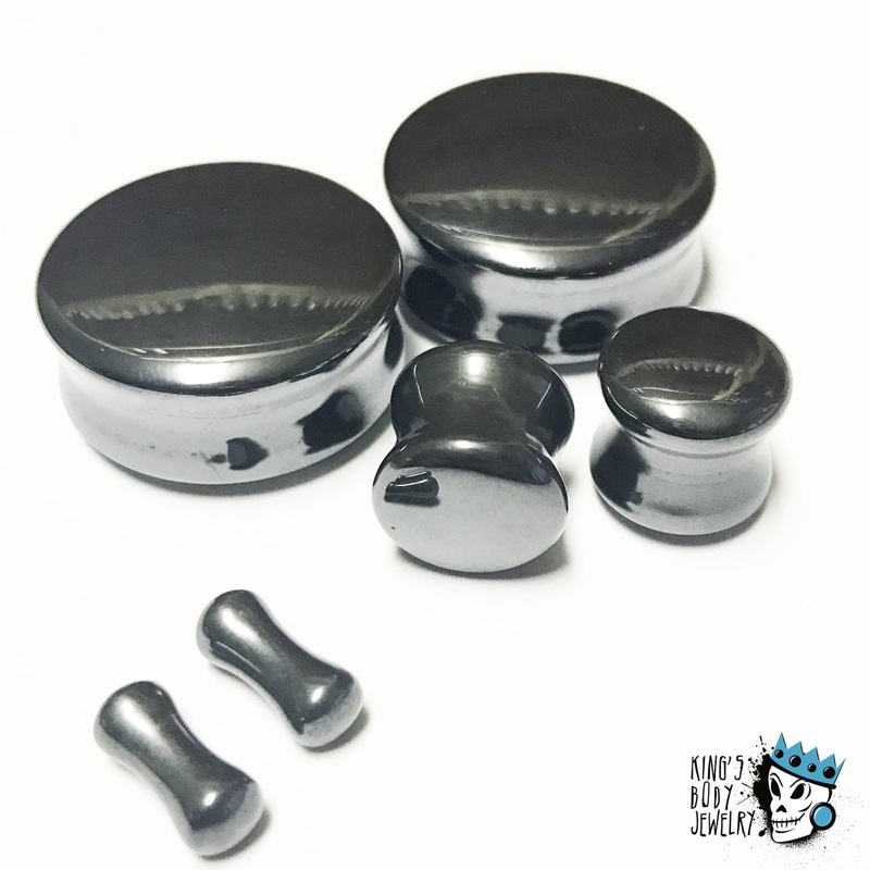 Hematite Double Flare Stone Plugs (8 gauge – 1 inch) 8 g