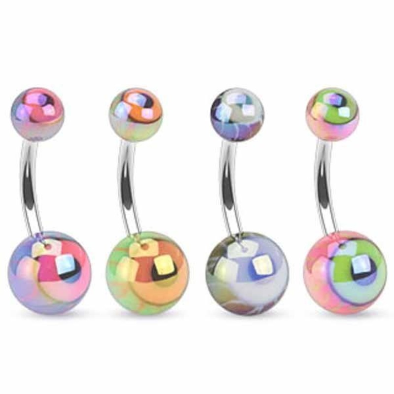 Metallic Eyeball Belly Bar 14G Blue