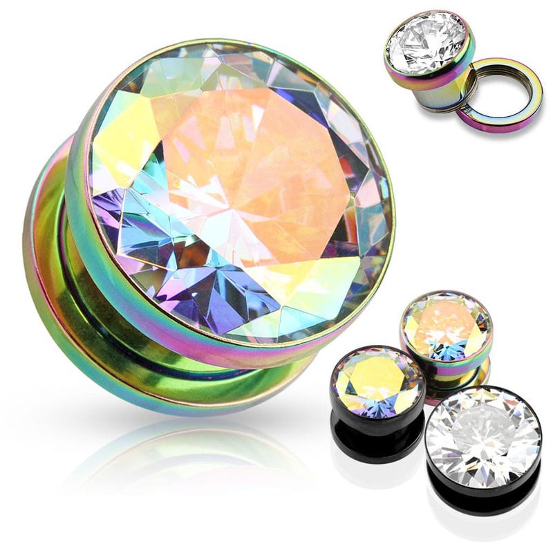 Multi Color Jeweled Flesh Tunnels (8 gauge – 5/8 inch) 8 g