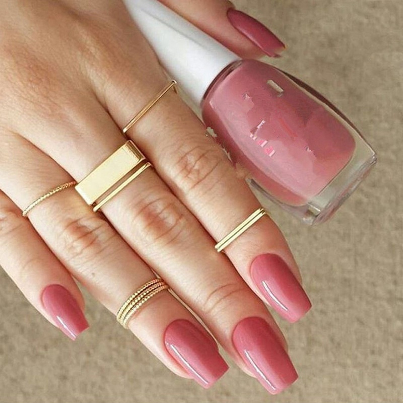 Noa Simple Stackable Minimal Round & Square Gold Ring Sets 9 Pieces