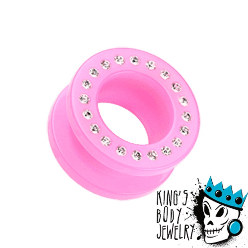 PInk Acrylic Bling Flesh Tunnels (8 gauge – 11/16 inch) 8 g