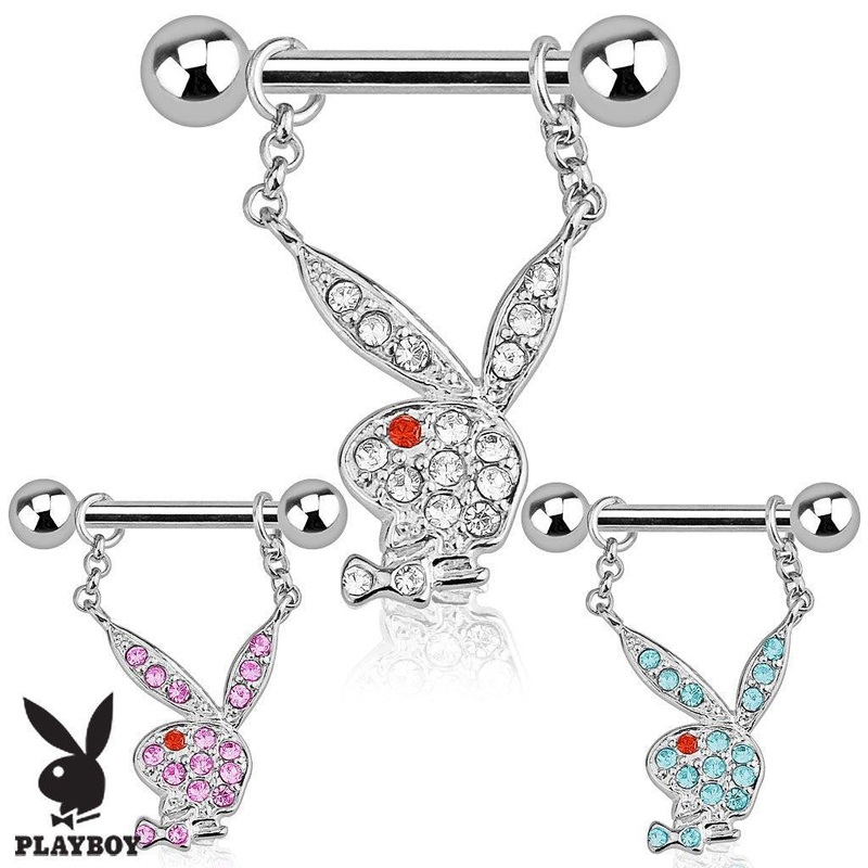 PLAYBOY Paved Bunny Nipple Dangle 14G Aqua