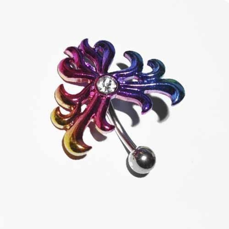 Rainbow Top Drop Belly Bar 14G
