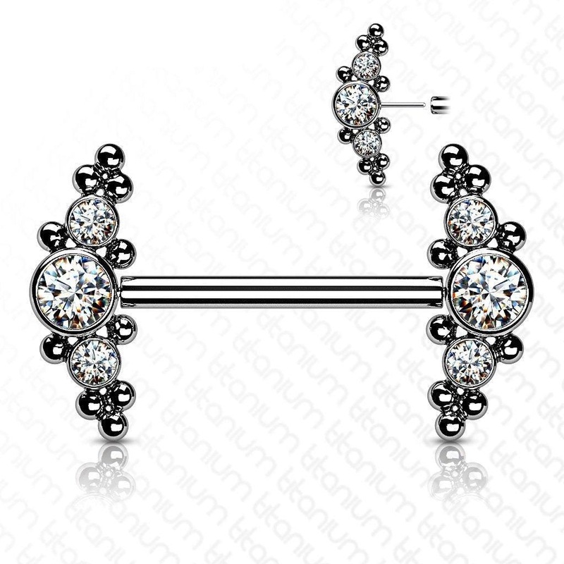 Titanium Threadless Cluster Nipple Bar 14G