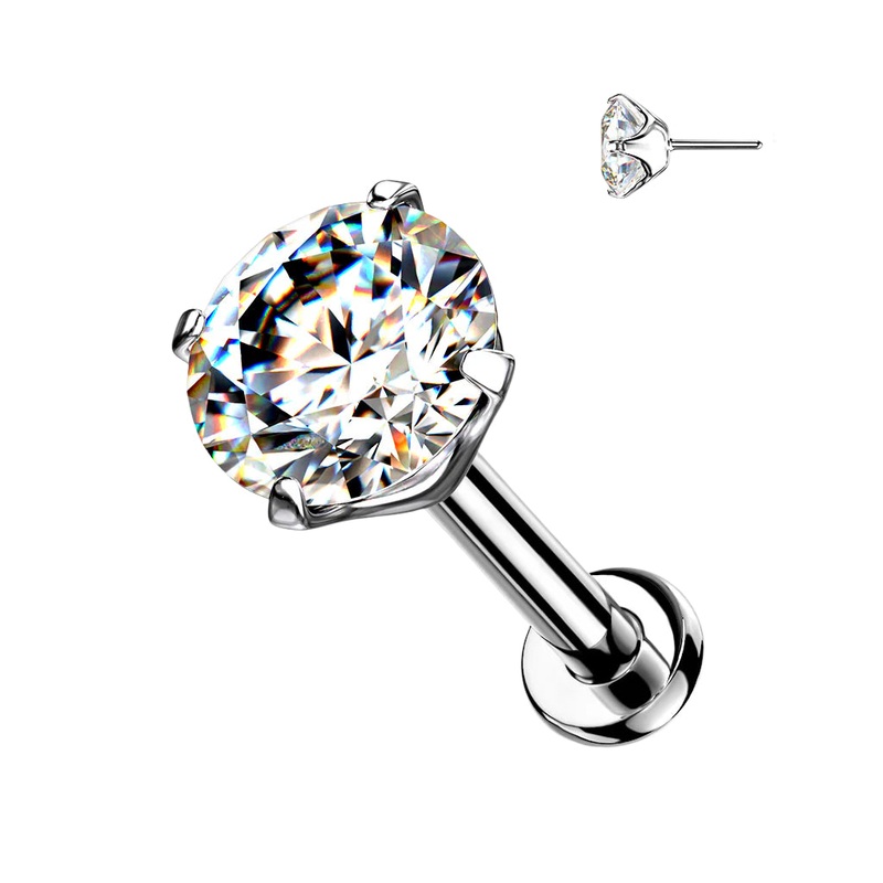 Titanium Threadless Prong Gem Labret 20G 6mm 2mm