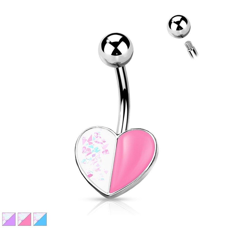 Two Tone Glitter Heart Belly Bar 14G Blue